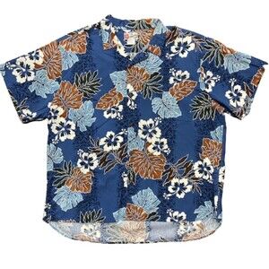Hilo Hattie Vintage Hawaiian Button Down Relaxed Shirt Blue Multicolored 4XL